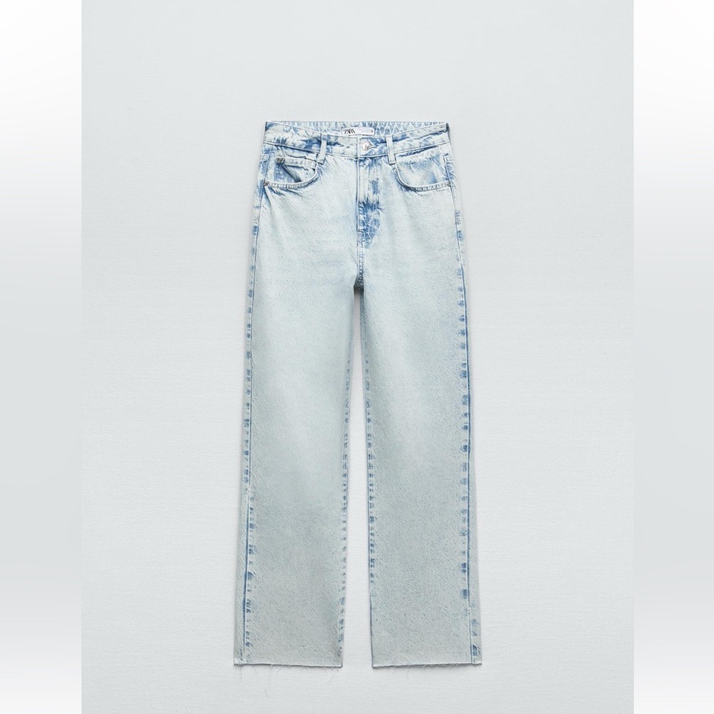 NWT ZARA HIGH TISE STRAIGHT LEG ANKLE GRAZER JEANS